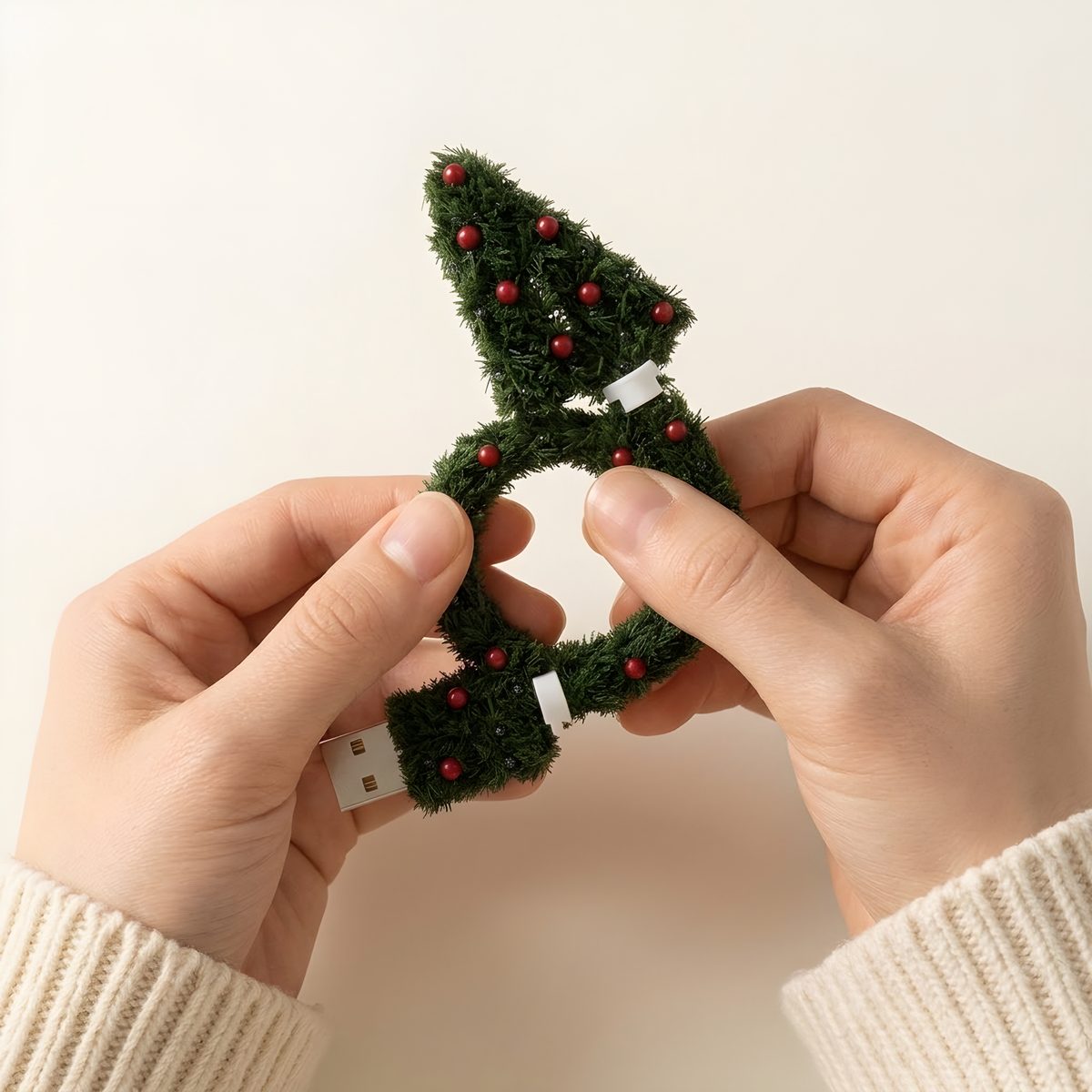 Two hands bending the garland neck
