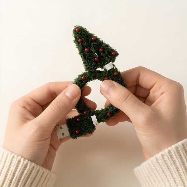 Two hands bending the garland neck